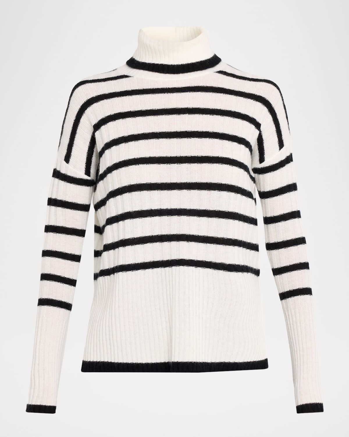 Cashmere Striped Rib Knit Turtleneck