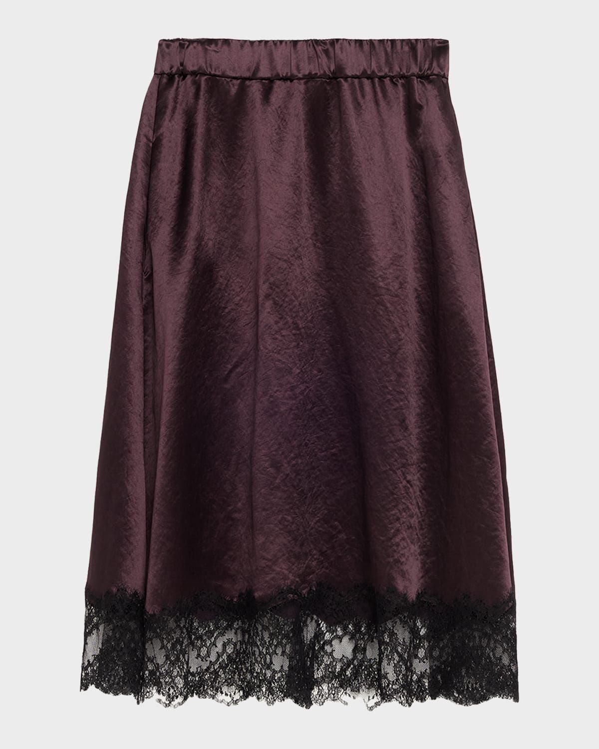Lace-Trim Satin Midi Skirt