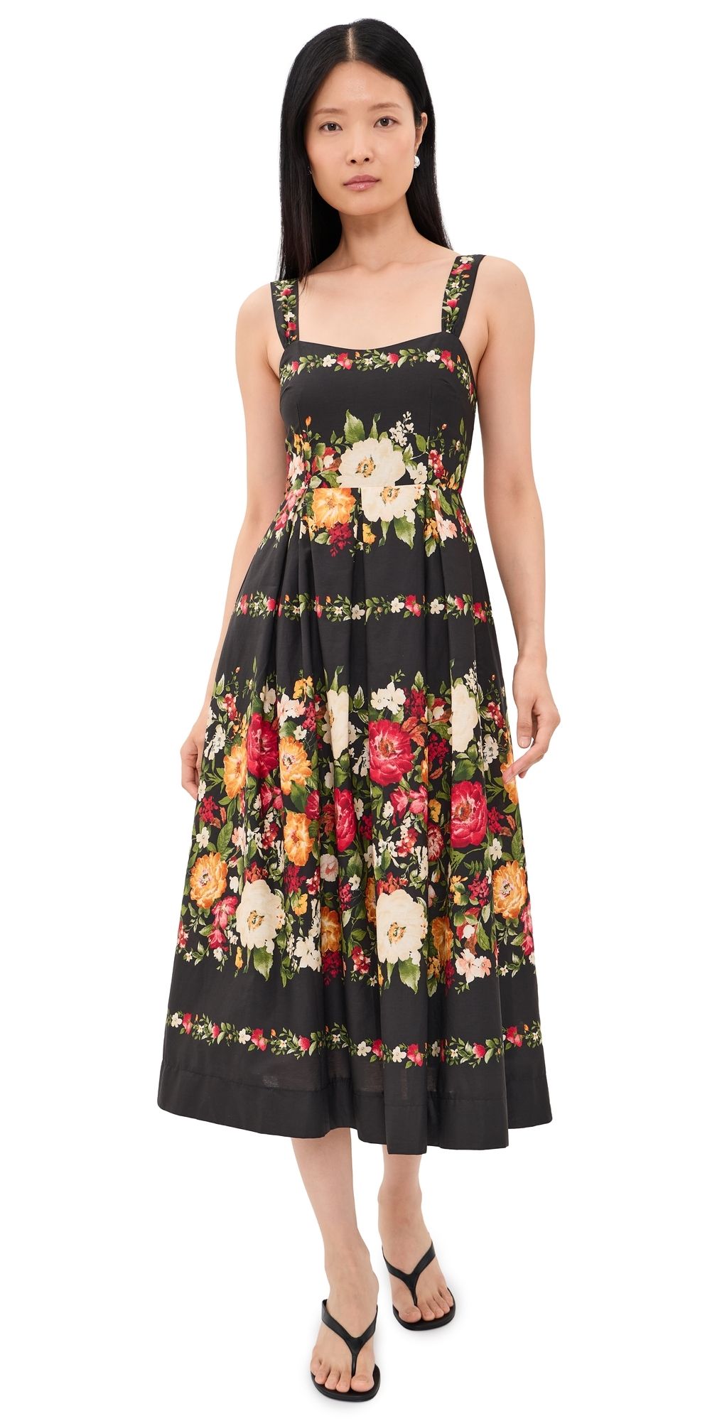 Moon River Floral Print Sweatheart Neck Midi Dress Black multi S
