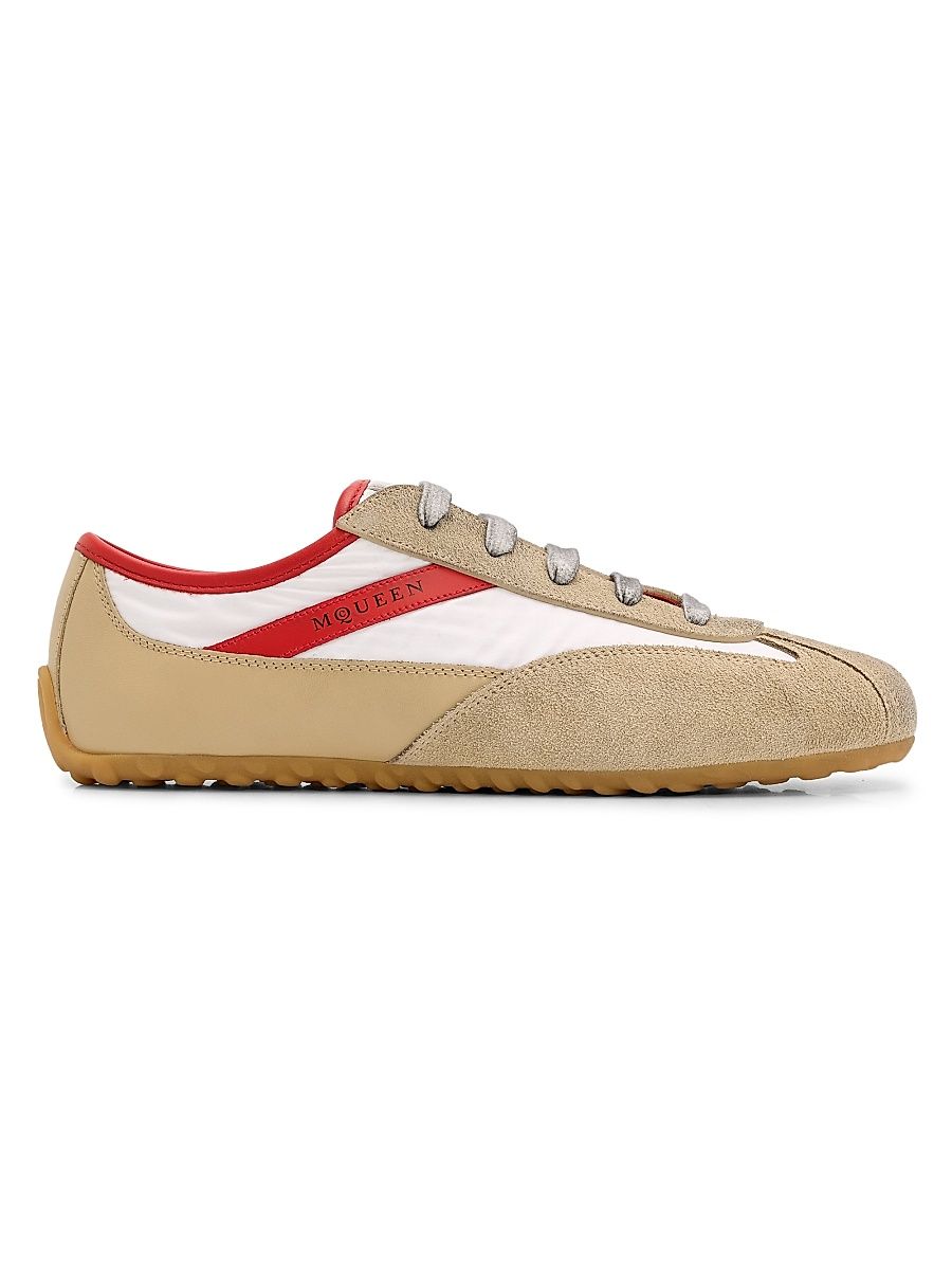 Women's Boxe Colorblocked Leather & Suede Low-Top Sneakers - White Beige Lipstick - Size 10