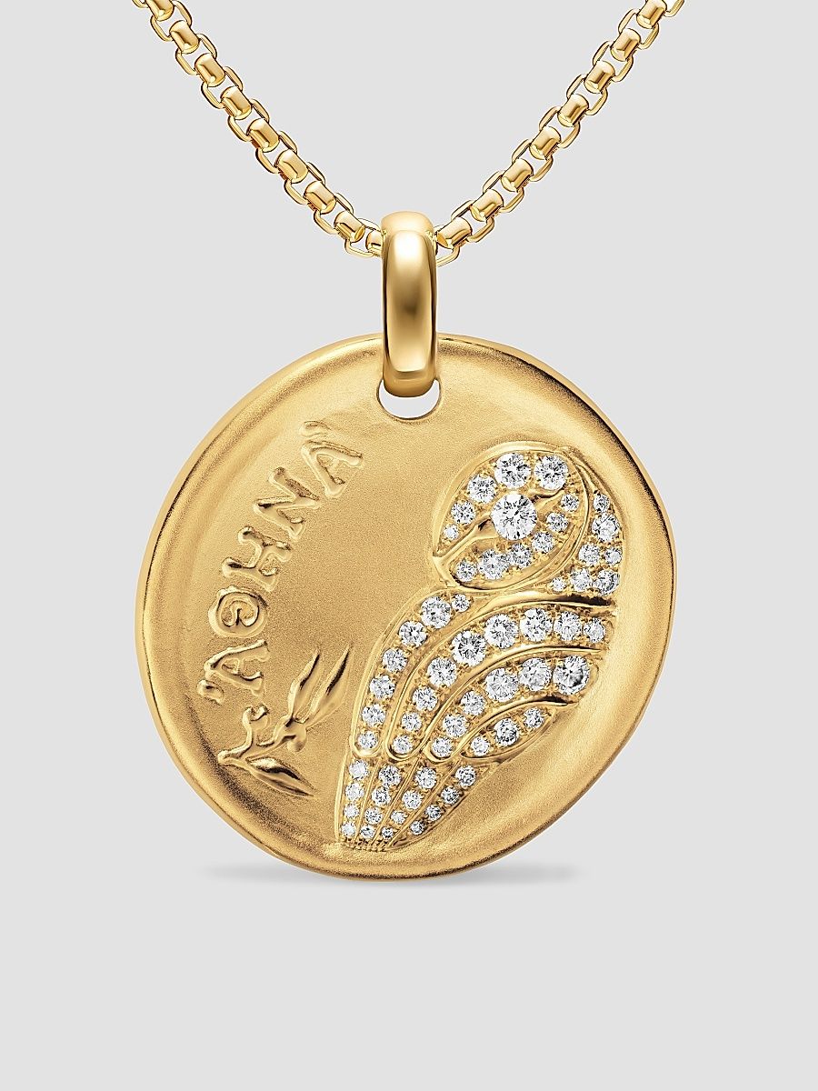 Women's Athena Medallion Amulet in 18K Yellow Gold with Diamonds, 28.3MM - Gold