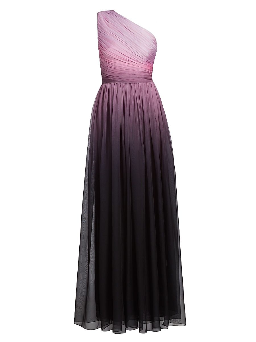 Women's One-Shoulder Ombré Chiffon Sleeveless Gown - Rose Amethyst - Size 4
