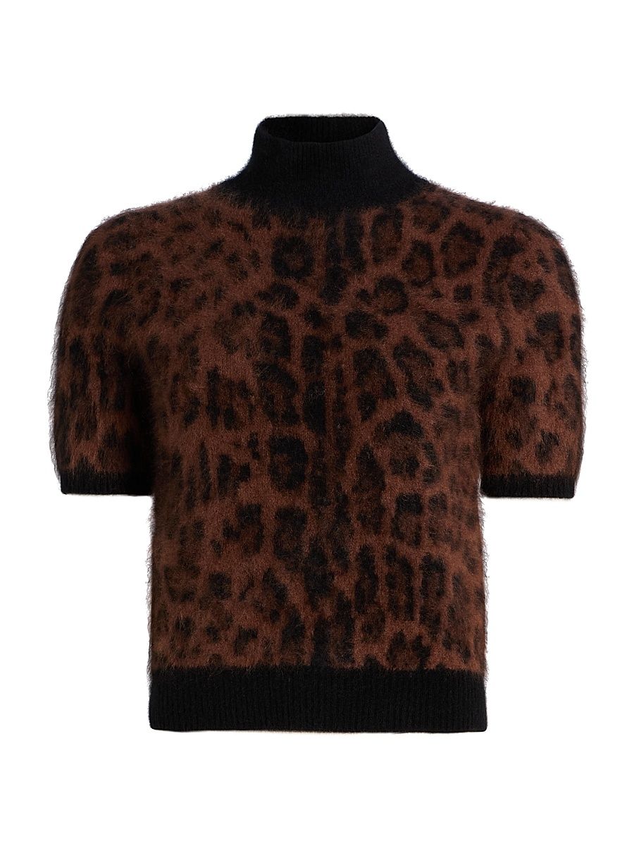 Women's Ari Leopard Brushed Cashmere Top - Natural Leopard - Size Large