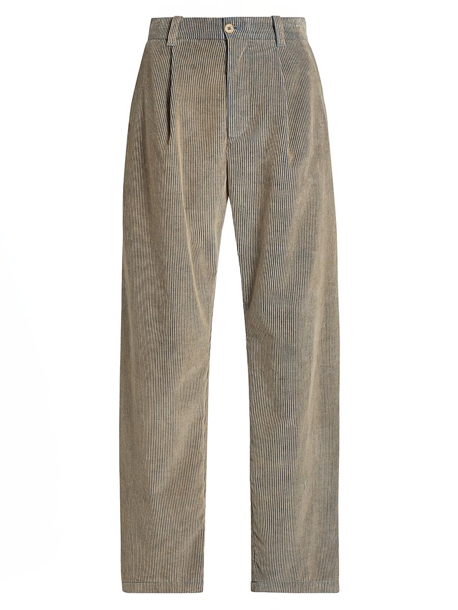 Men's Wale Corduroy Pleated Trousers - Silver Camel - Size 36