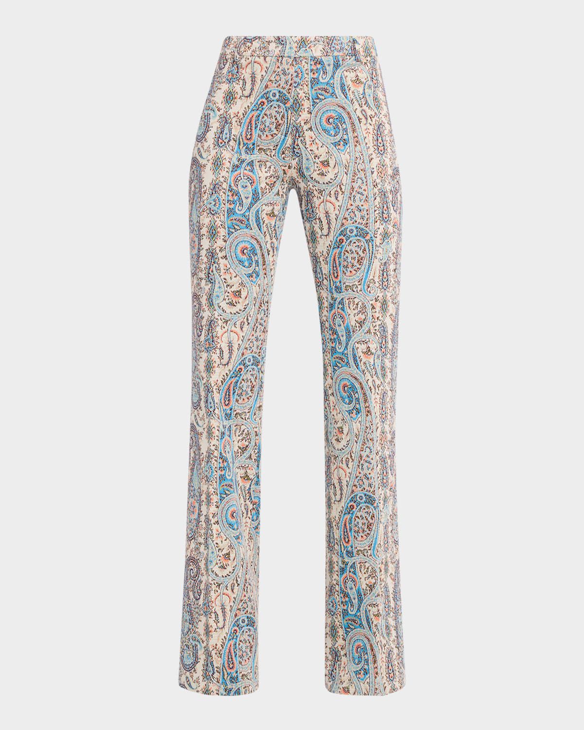 Paisley Jacquard Bootcut-Leg Pants