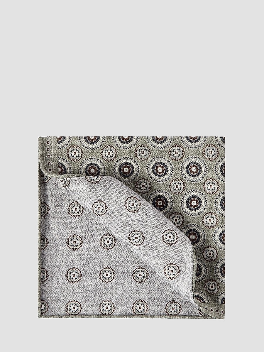 Men's Silk Pocket Square with Medallion Design - Blueberry