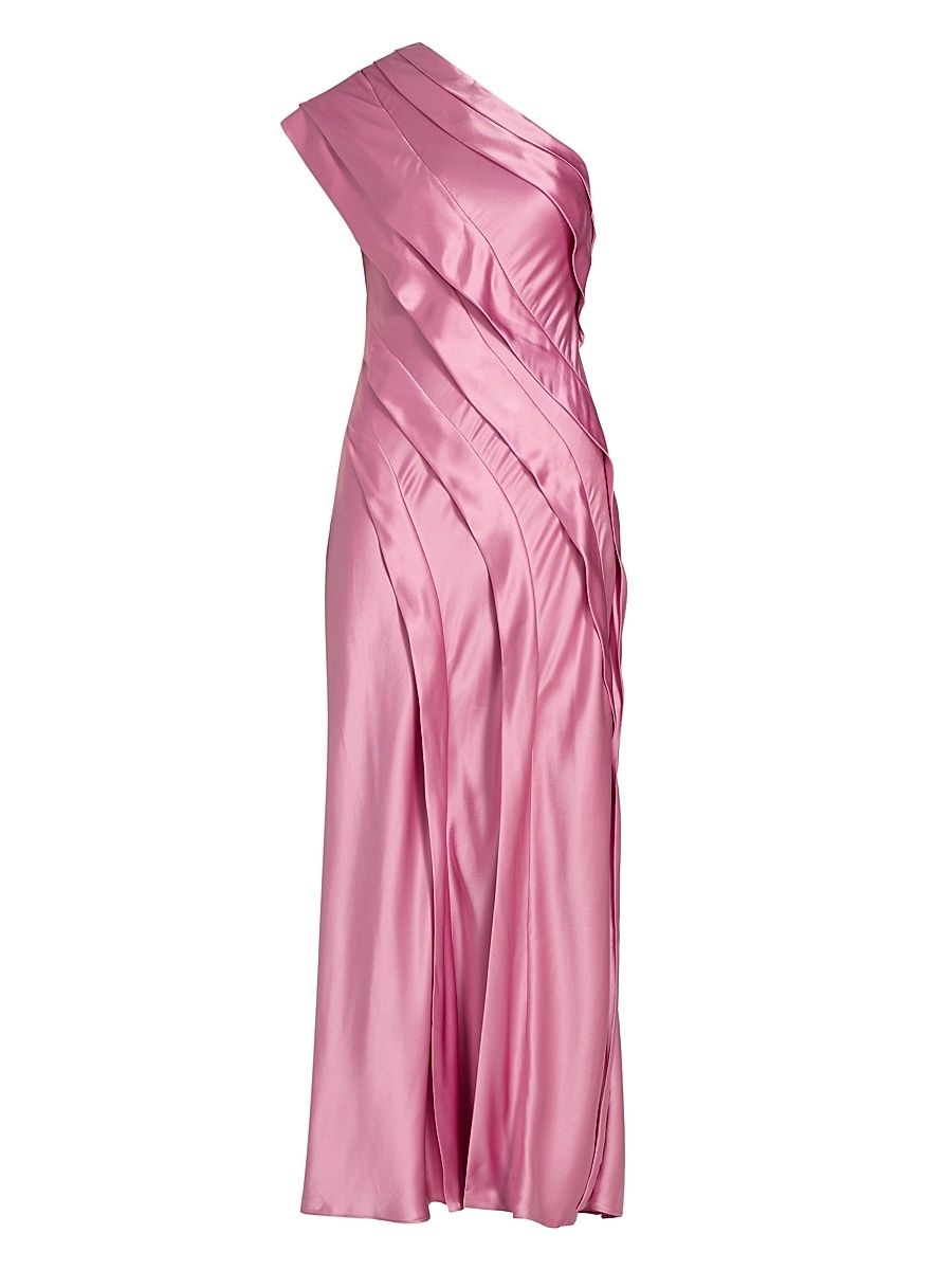 Women's Blenfleet Pleated One-Shoulder Satin Maxi Dress - Musk Pink - Size 8