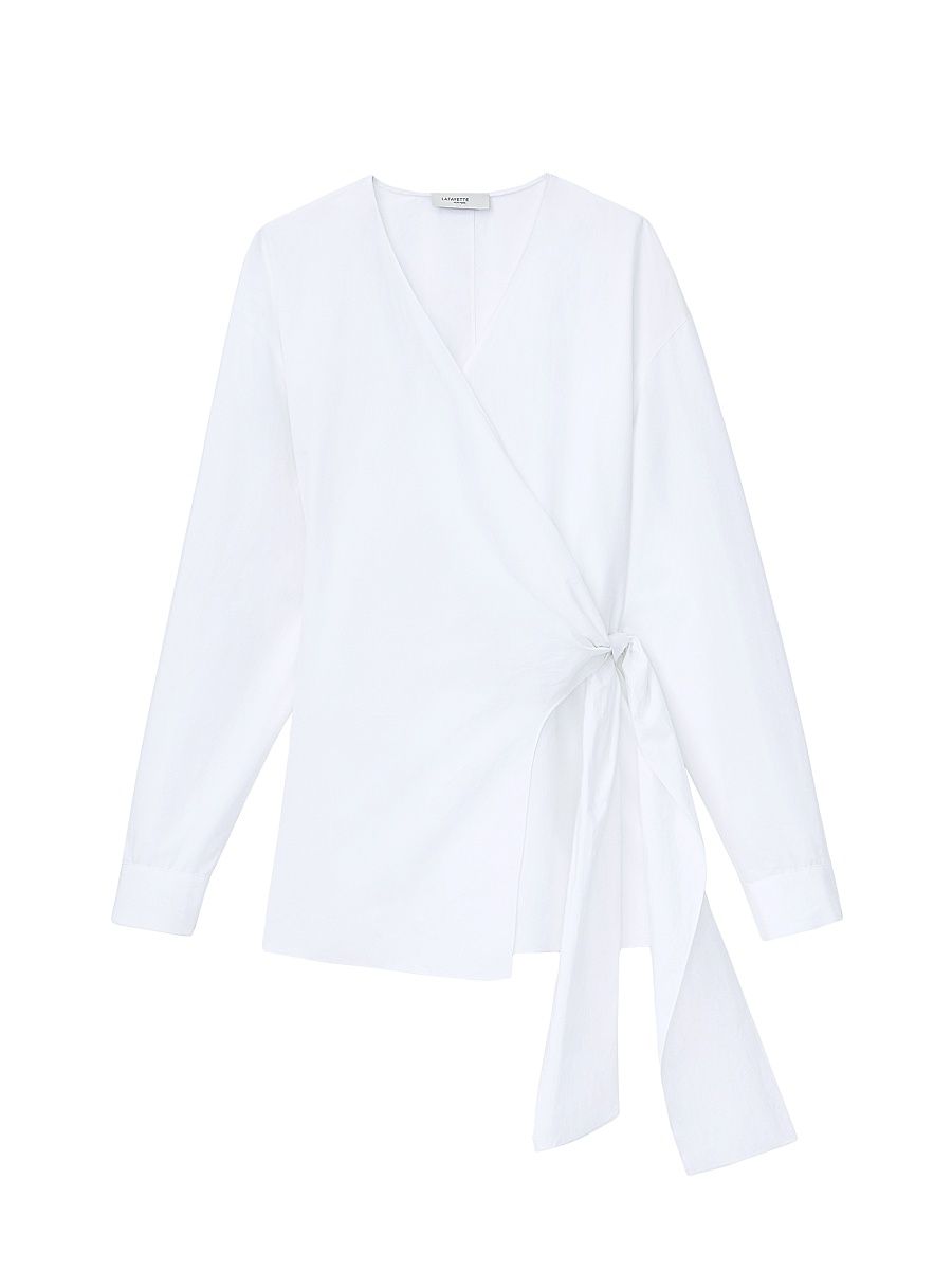 Women's Long-Sleeve Wrap Blouse - White - Size XS