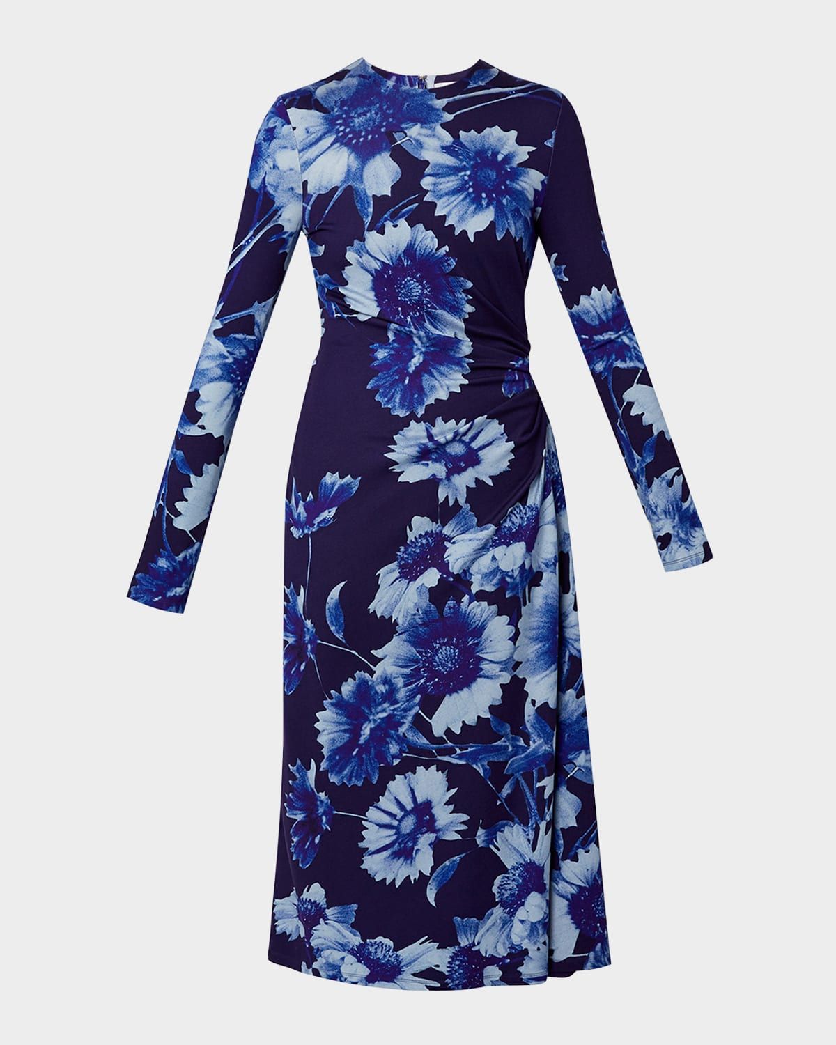 Floral Draped Long Sleeve Midi Dress