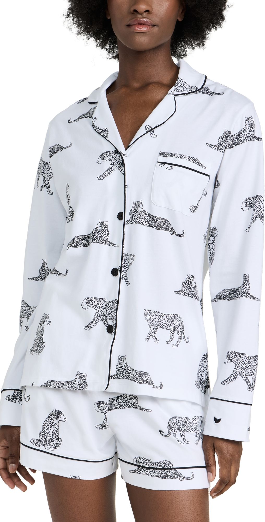 Petite Plume Luxe Pima Cotton Panthère de Paris Short Set White Black S