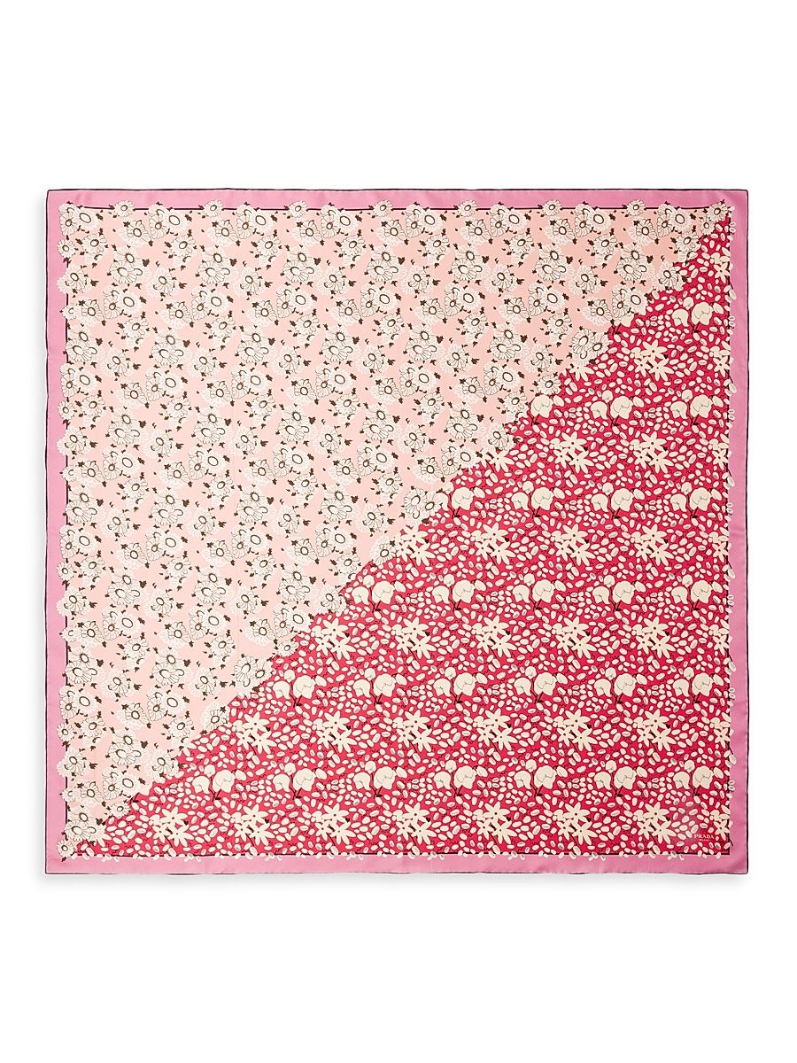Women's Printed Silk Twill Square Scarf - Pink