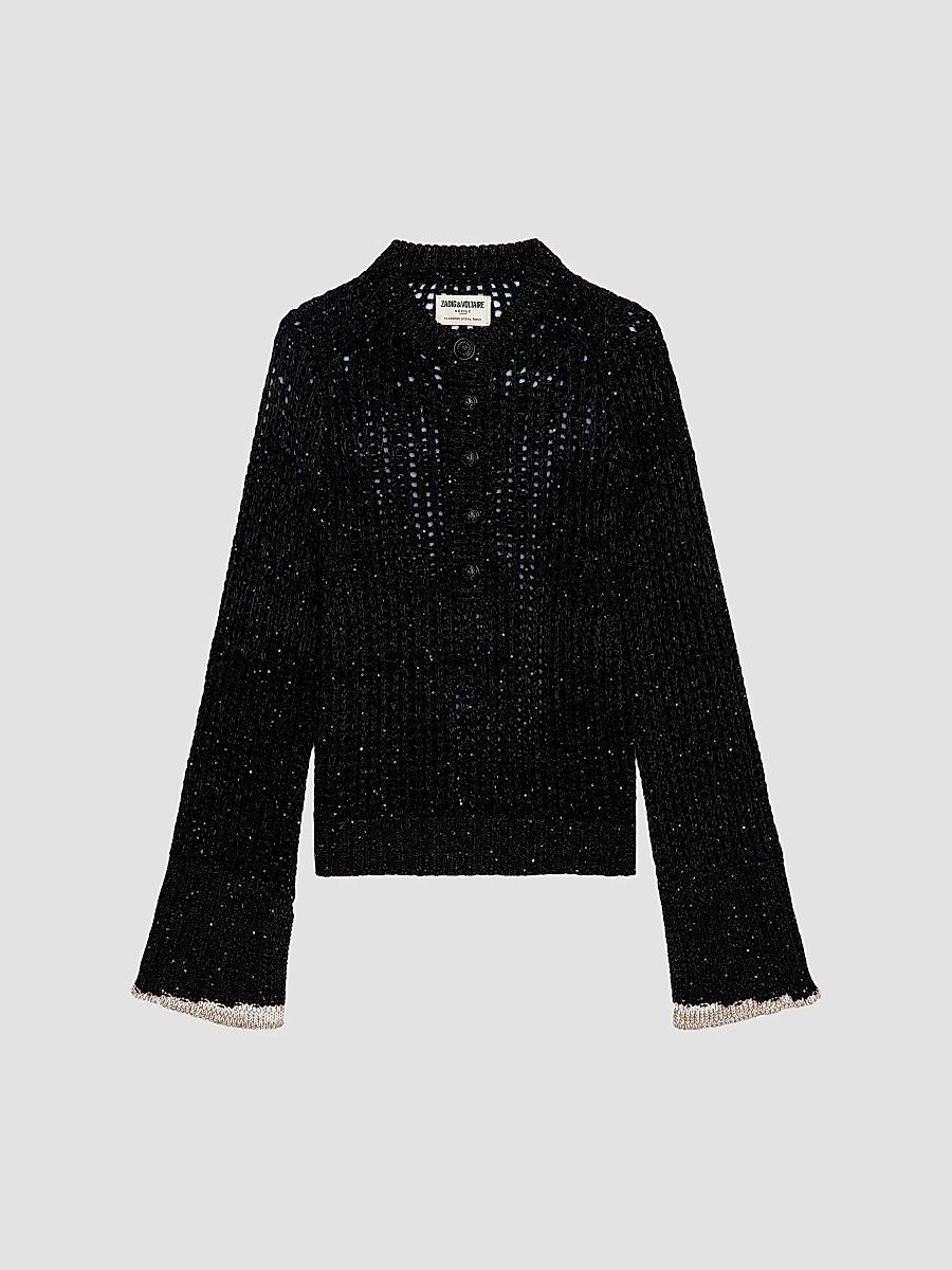 Zadig & Voltaire Women's Halty Weco Cashmere-Blend Open-Knit Top - Noir - Size Small