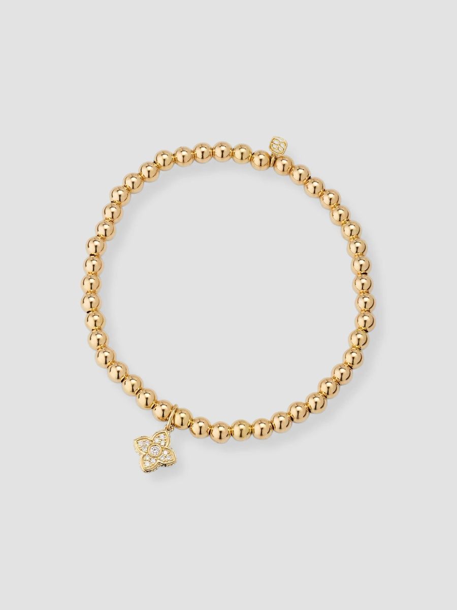 Sydney Evan Women's Mini 14K Yellow Gold & 0.08 TCW Pavé Diamond Moroccan Charm Beaded Bracelet - Gold