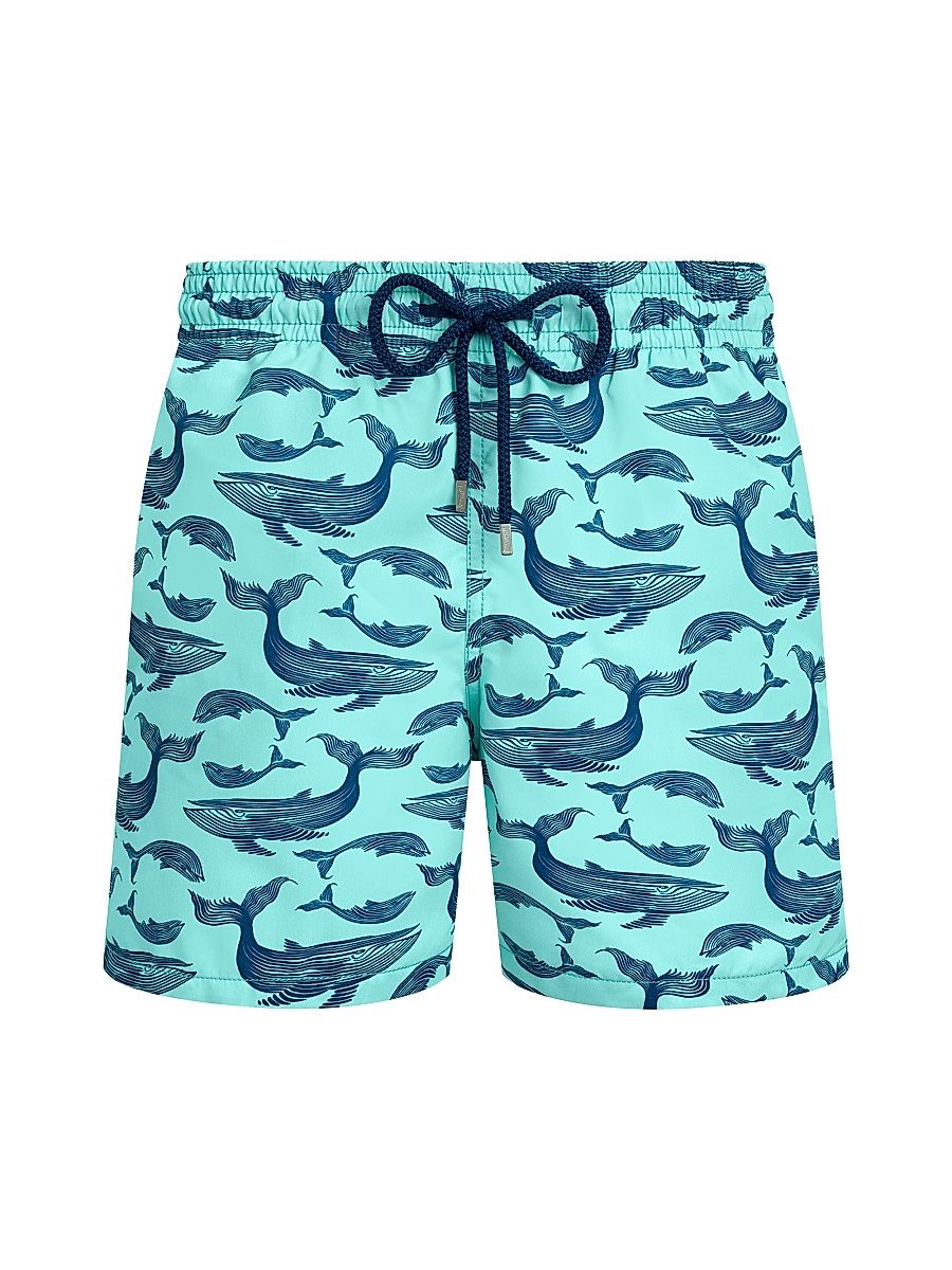 Men's Marine Whale Print Swim Shorts - Celadon - Size XXL