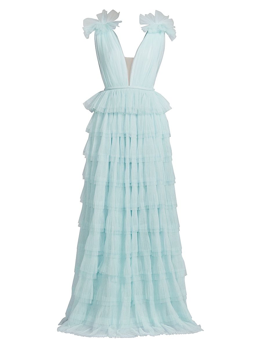 Women's Sabrina Tulle Plunge Gown - Seafoam - Size 14
