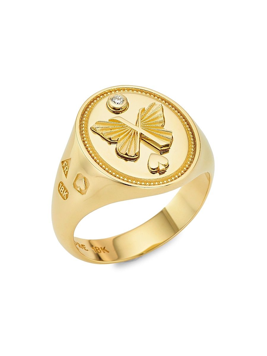 Women's Reverie: The Path To Joy 18K Yellow Gold & 0.034 TCW Diamond Signet Ring - Yellow Gold - Size 7