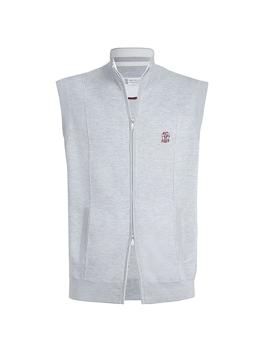 Men's Cotton and Silk French Terry Double Knit Vest with Logo - Pebble - Size XXXL