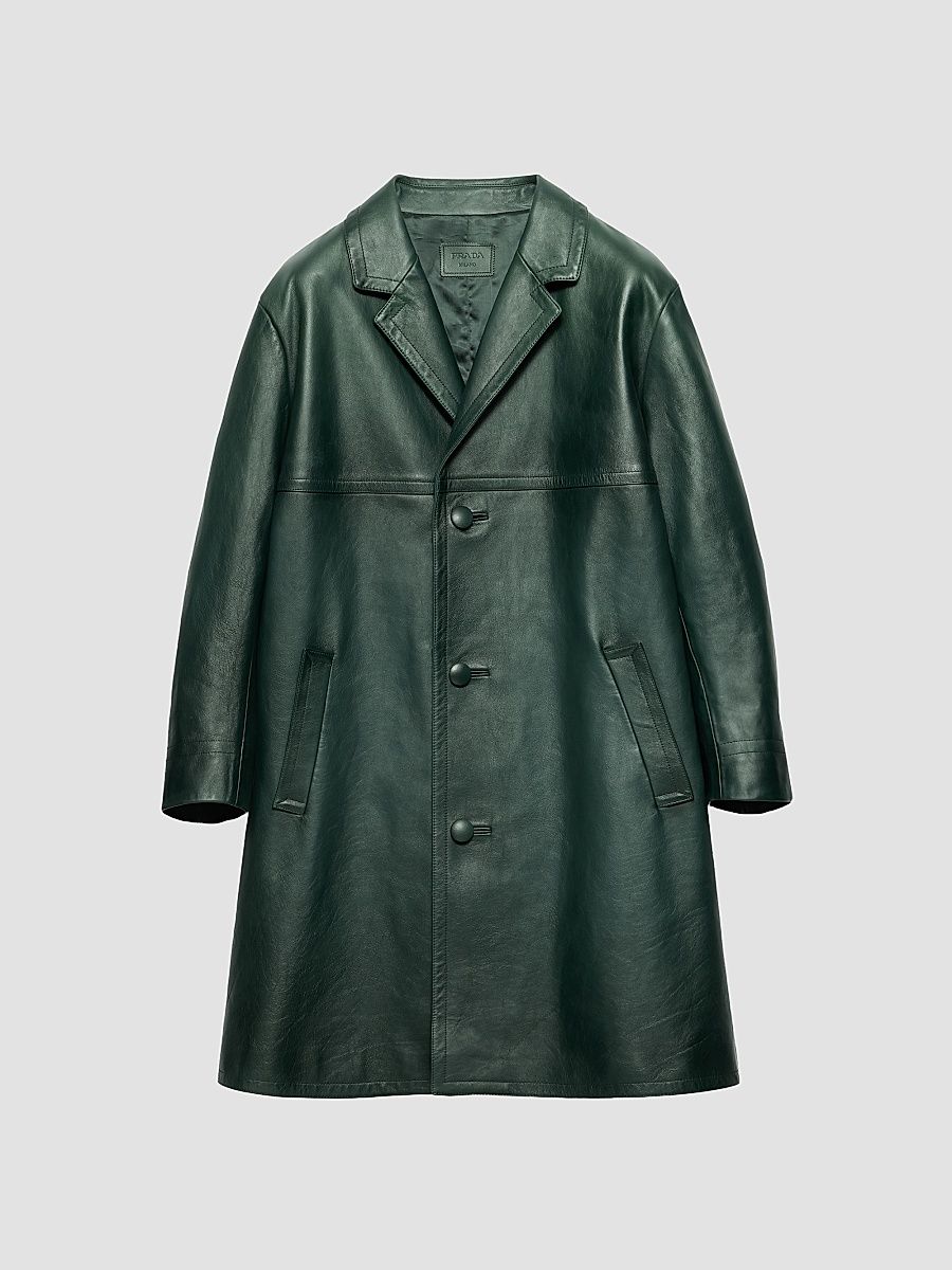 Men's Leather Coat - Green - Size 52