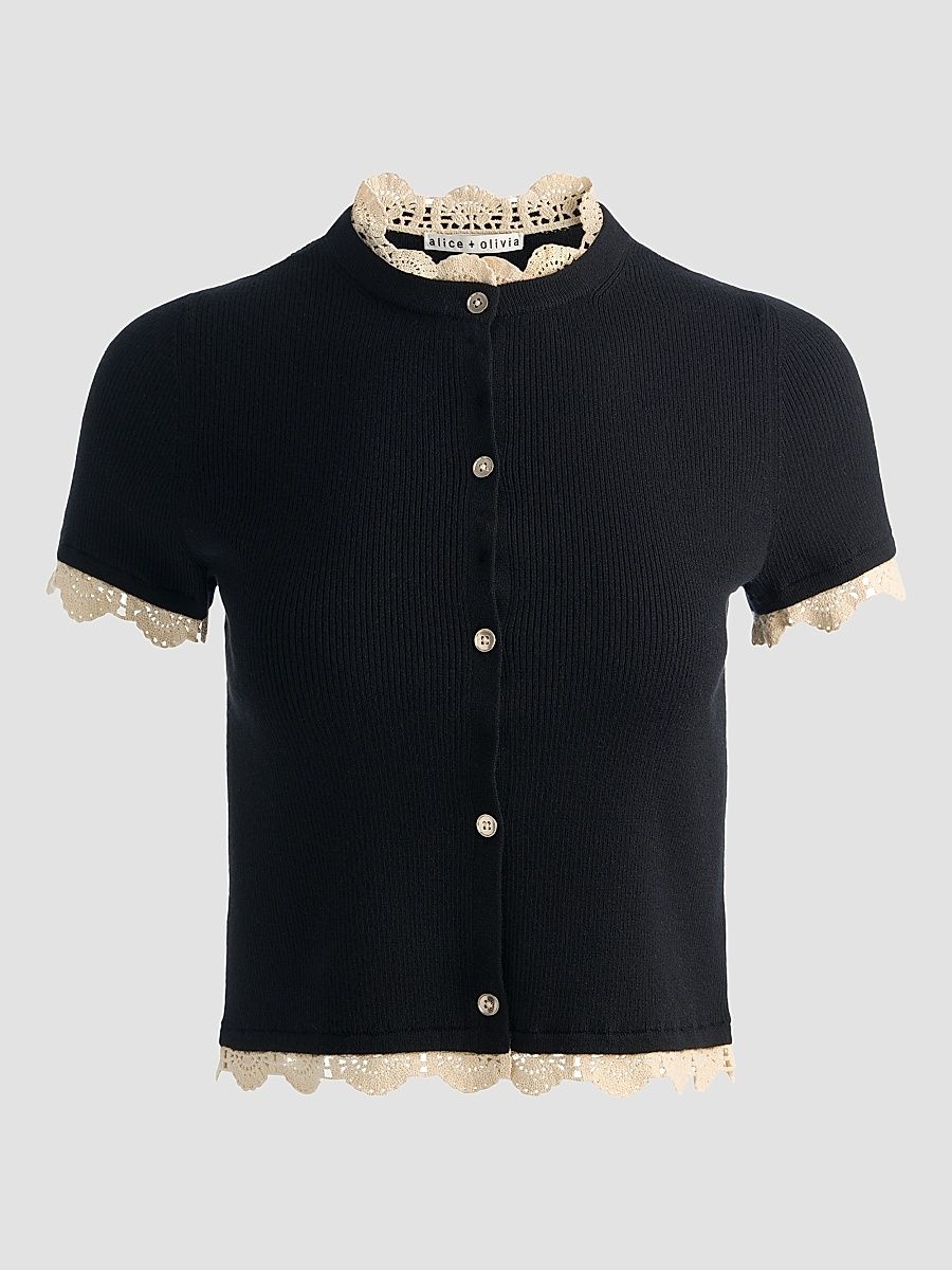 Women's Ciara Lace-Trimmed Cardigan - Black Natural - Size XL