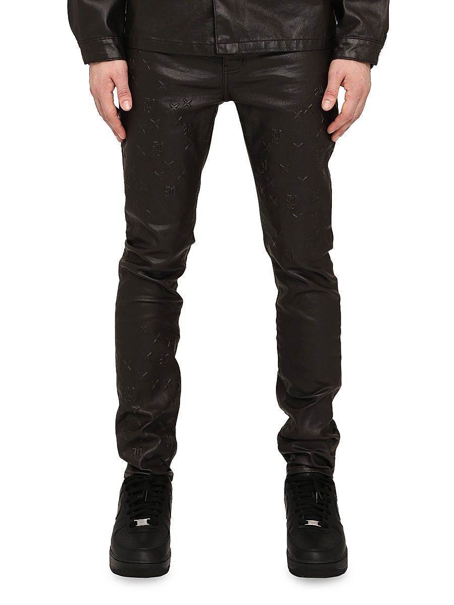 Men's Stretch-Cotton Monogram Embossed Skinny-Fit Pants - Brown - Size 34