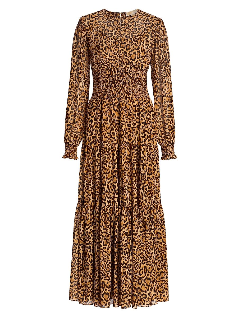 Women's Leopard Print Slit Maxi Dress - Marigold - Size Medium