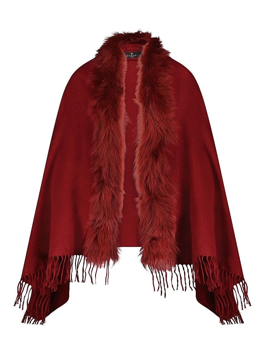 Women's Cashmere Stole with Toscana Lamb Trim - Wine