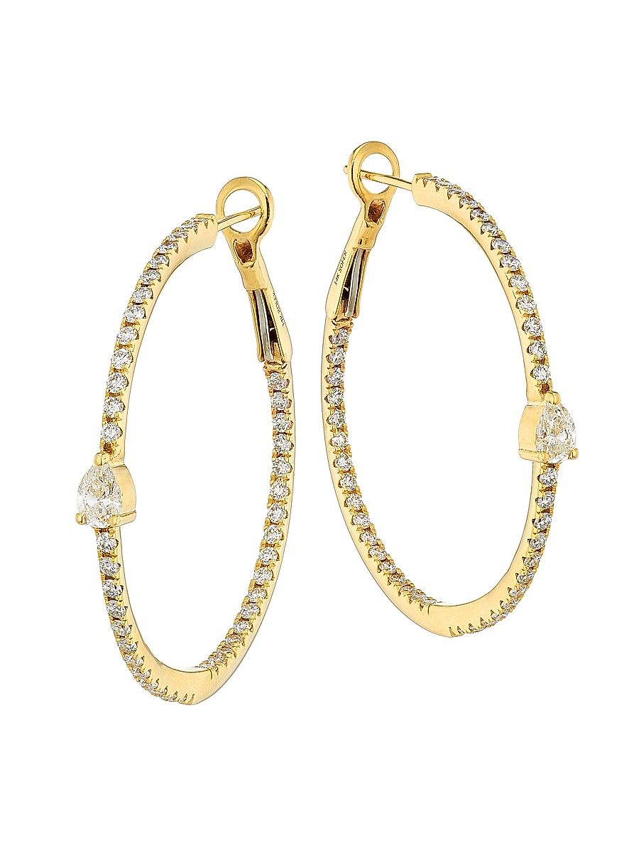 Women's 14K Yellow Gold & 2.1 TCW Diamond Inside-Out Hoop Earrings - Yellow Gold