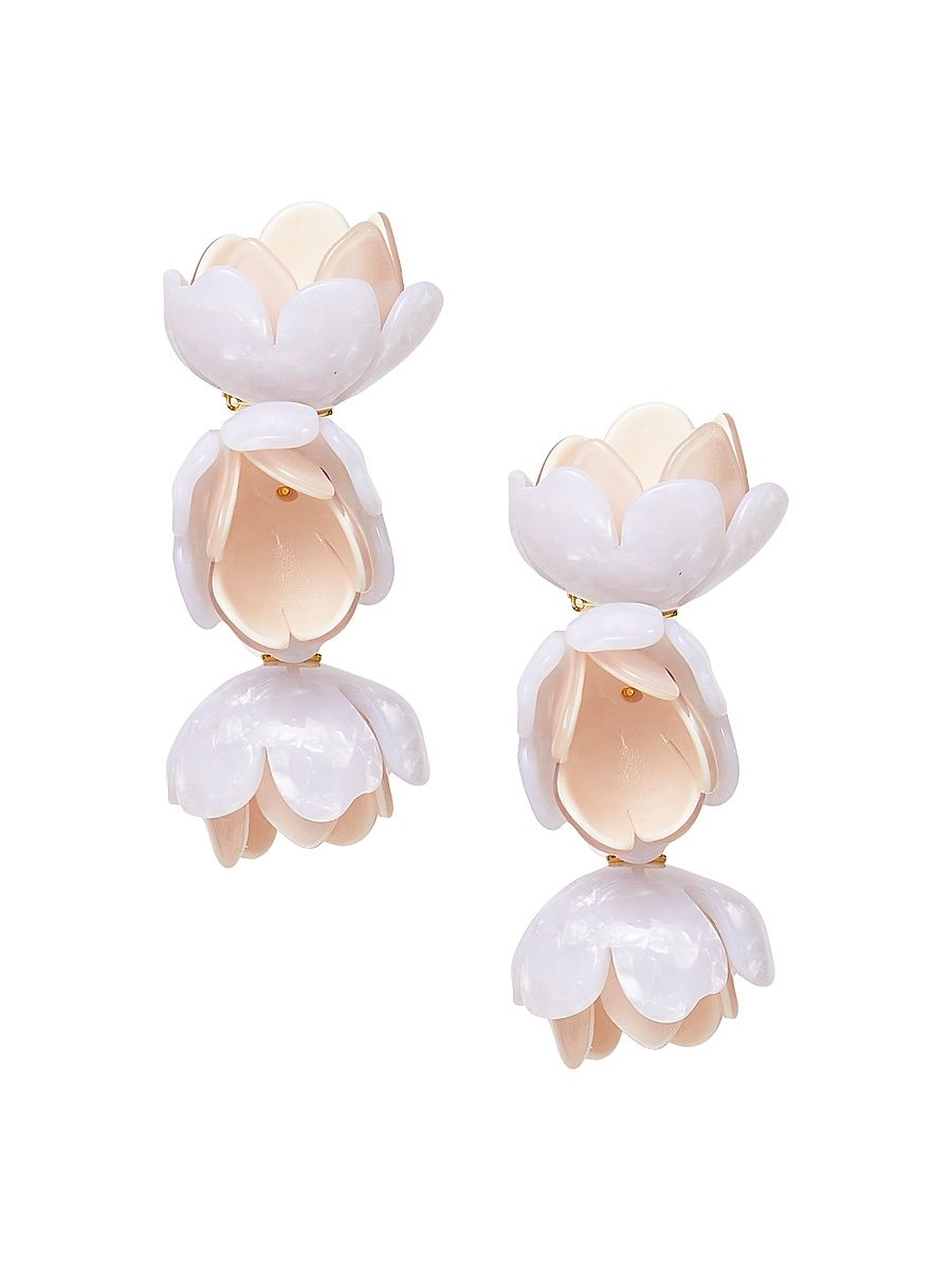 Women's Rose Petal Acetate Clip-On Drop Earrings - White