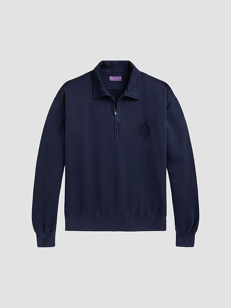Ralph Lauren Purple Label Men's Rib-Knit Cotton Half-Zip Sweatshirt - Racing Navy - Size XXL