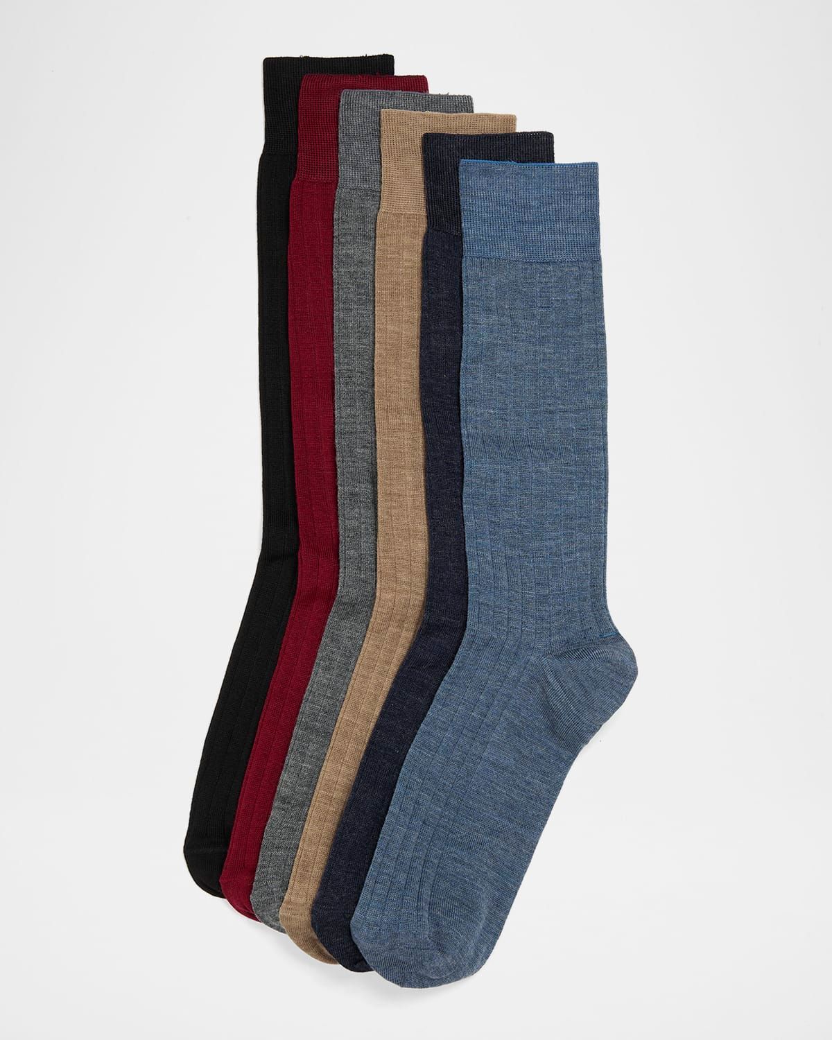 Men & apos;s Multicolor Merino Wool Rib 6-Pack Crew Socks, Boxed Gift Set