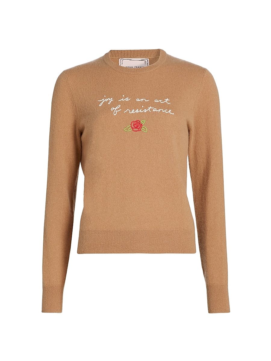 Women's Joy Is An Act Of Resistance Cashmere Sweater - Camel - Size Large