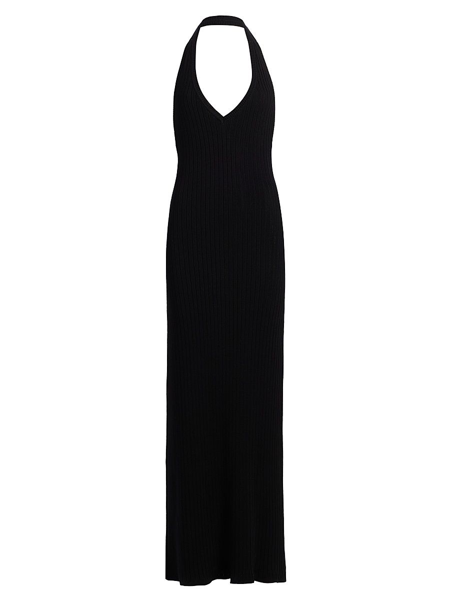 Women's Ivenka Rib-Knit Open Back Halter Maxi Dress - Black - Size Large