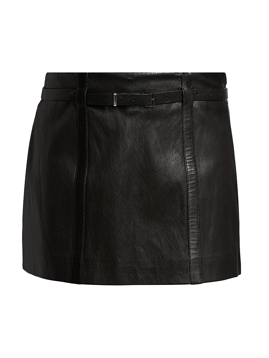 Women's Leather Belted Miniskirt - Black - Size 8