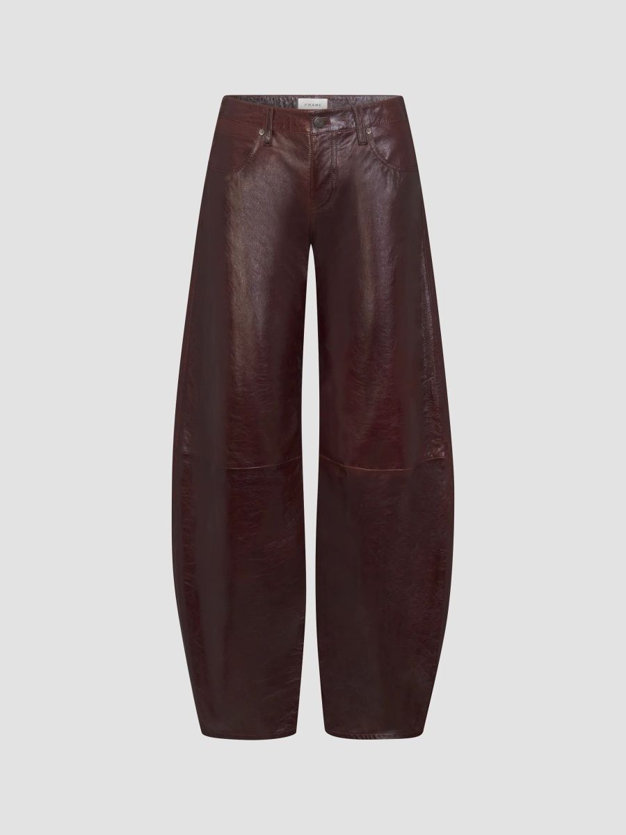 FRAME Women's The Leather Low-Rise Barrel-Leg Jeans - Currant Patent - Size 29