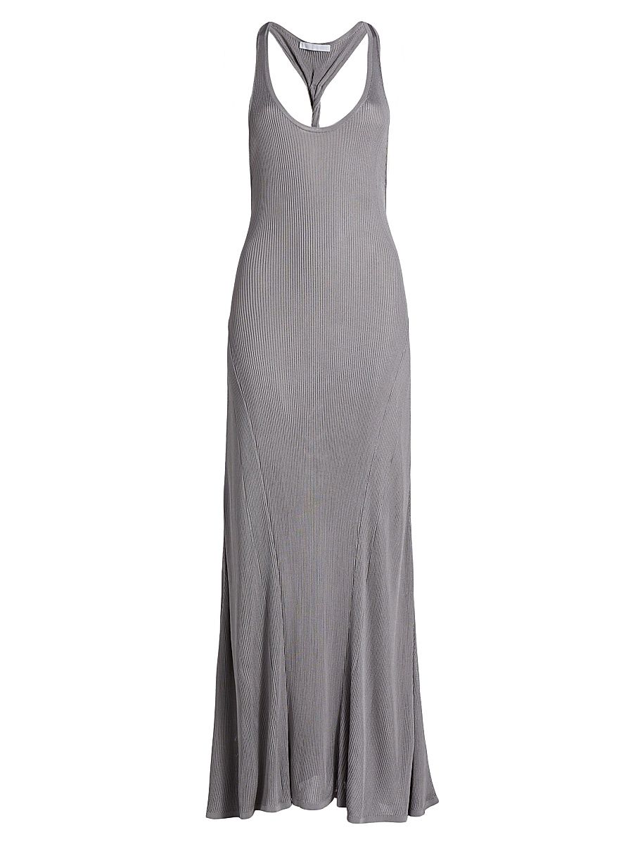 Women's Rib-Knit Twist-Back Maxi Dress - Grey Lavender - Size Large