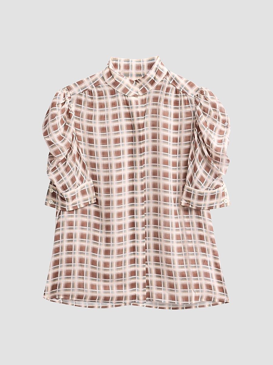 Women's The Gillian Silk Top - Silver Peony Plaid - Size XS