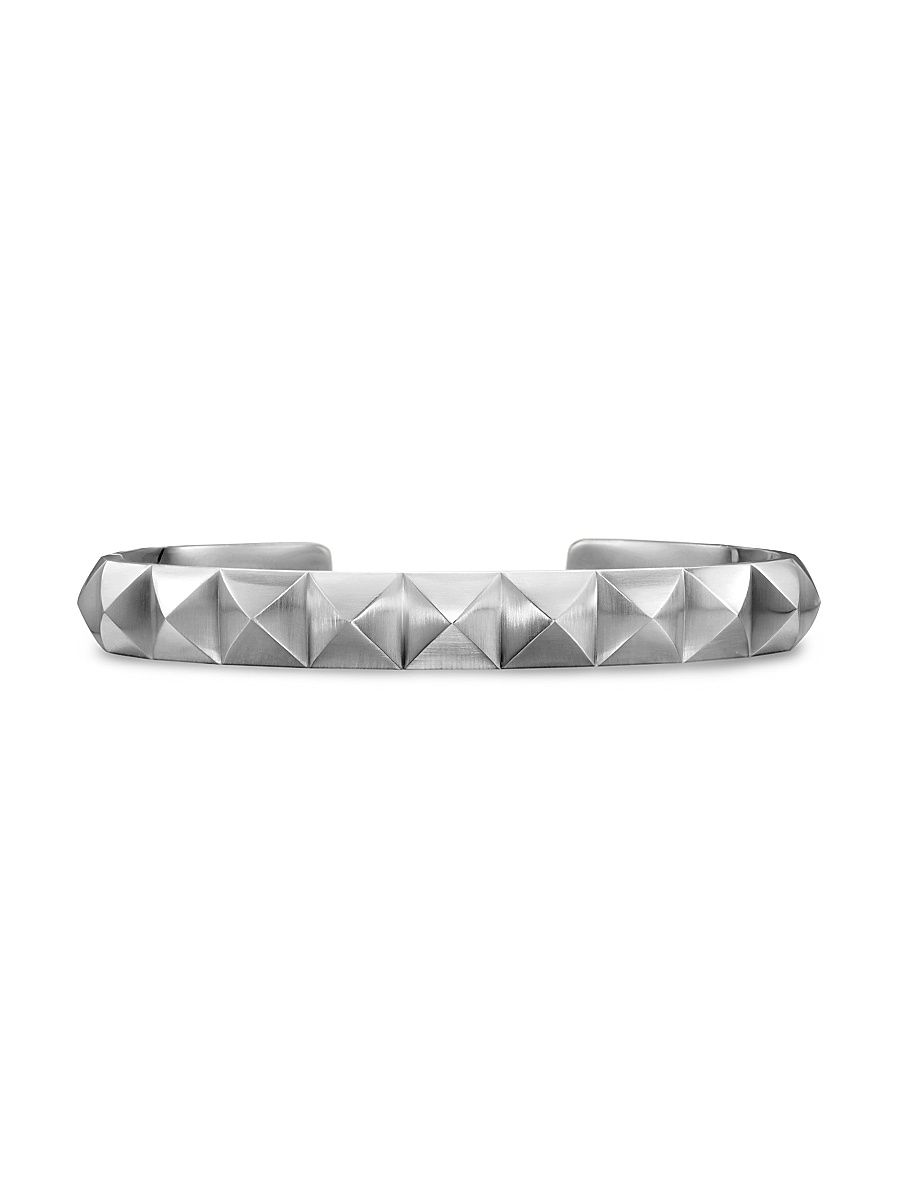 Men's Pyramid Cuff Bracelet in Sterling Silver, 9.3MM - Silver - Size Small