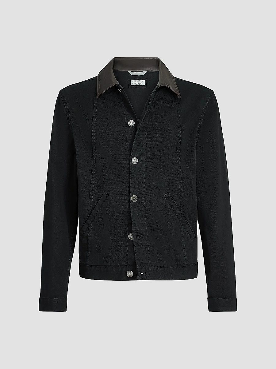 Brunello Cucinelli Men's Garment Dyed Outerwear Jacket in Comfort Cotton Lightweight Denim - Black - Size 38