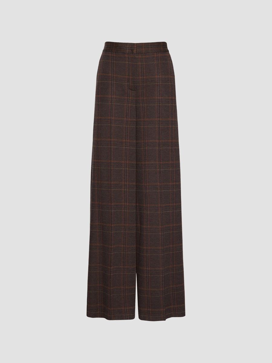 Max Mara Women's Wide Glen Plaid Jersey Trousers - Brown Bordeaux - Size 14