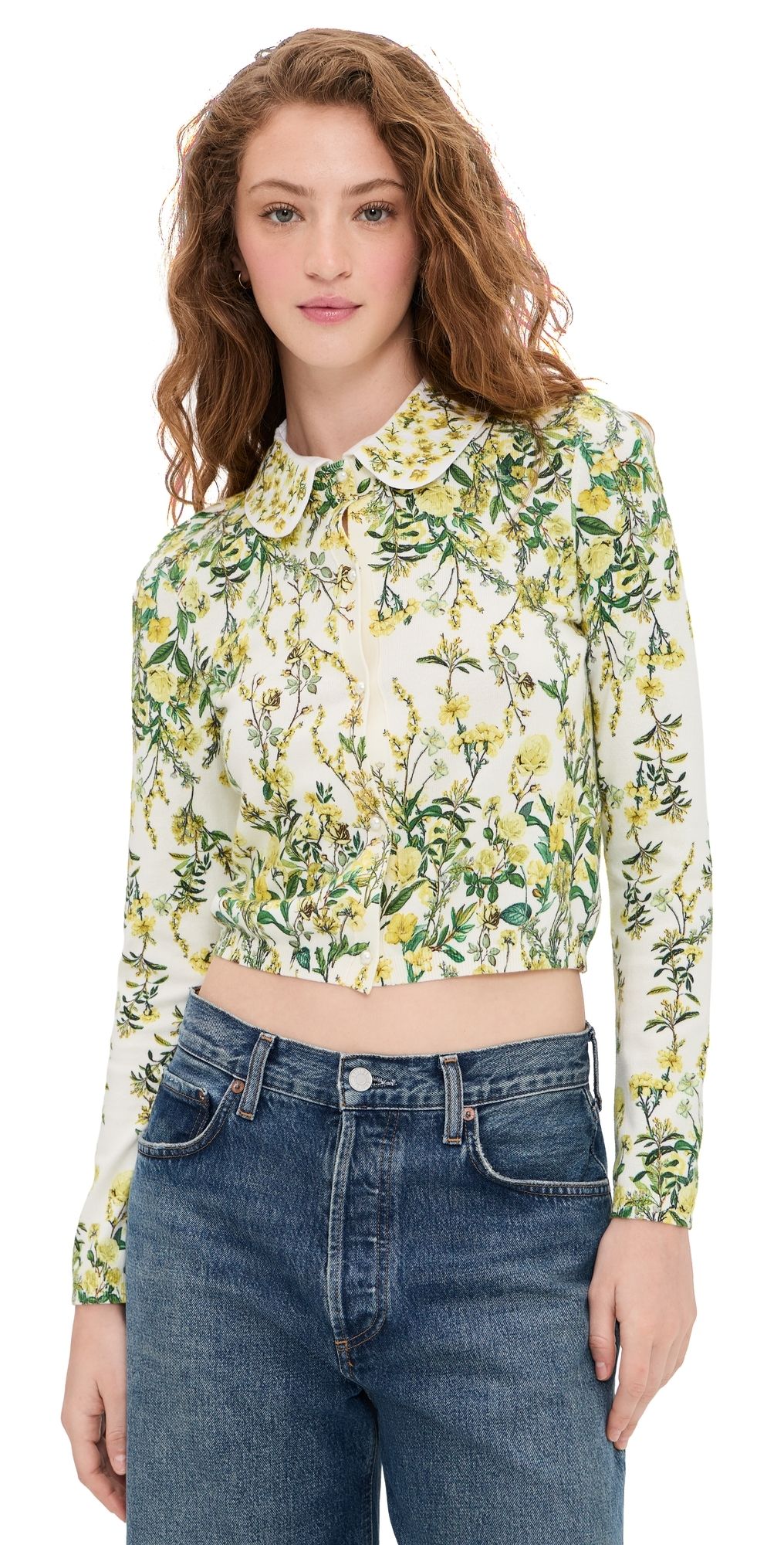 ALICE + OLIVIA Carson Printed Cardigan Fresh Air Butter S
