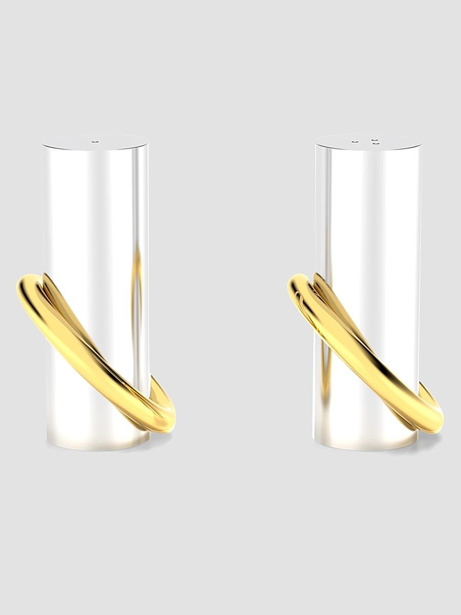 Ring Stainless Steel & Brass Salt & Pepper Shakers - Silver Gold
