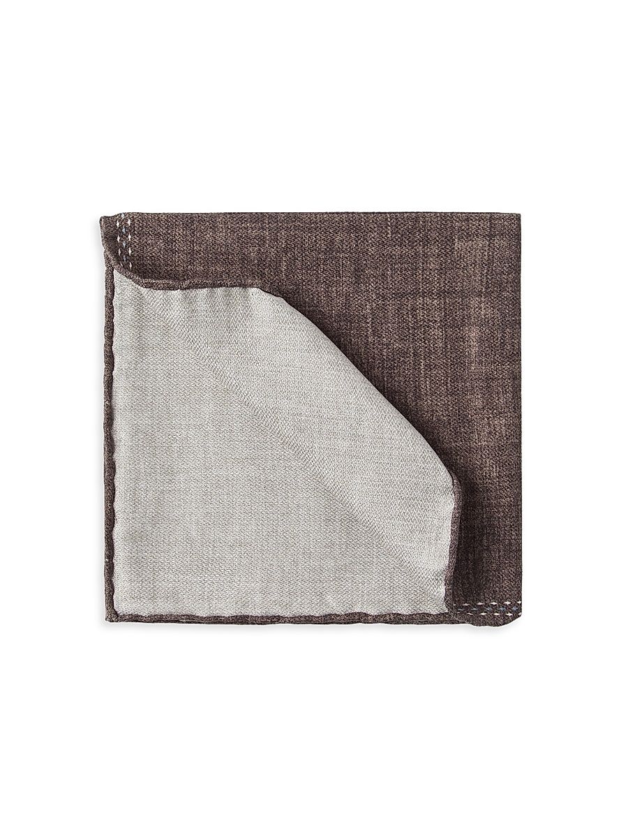 Men's Silk Pocket Square with Printed Logo - Brown