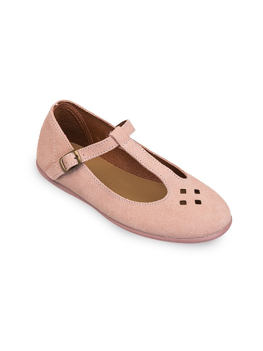 Little Girl's Suede T-Strap Flats - Rose - Size 6 (Child)