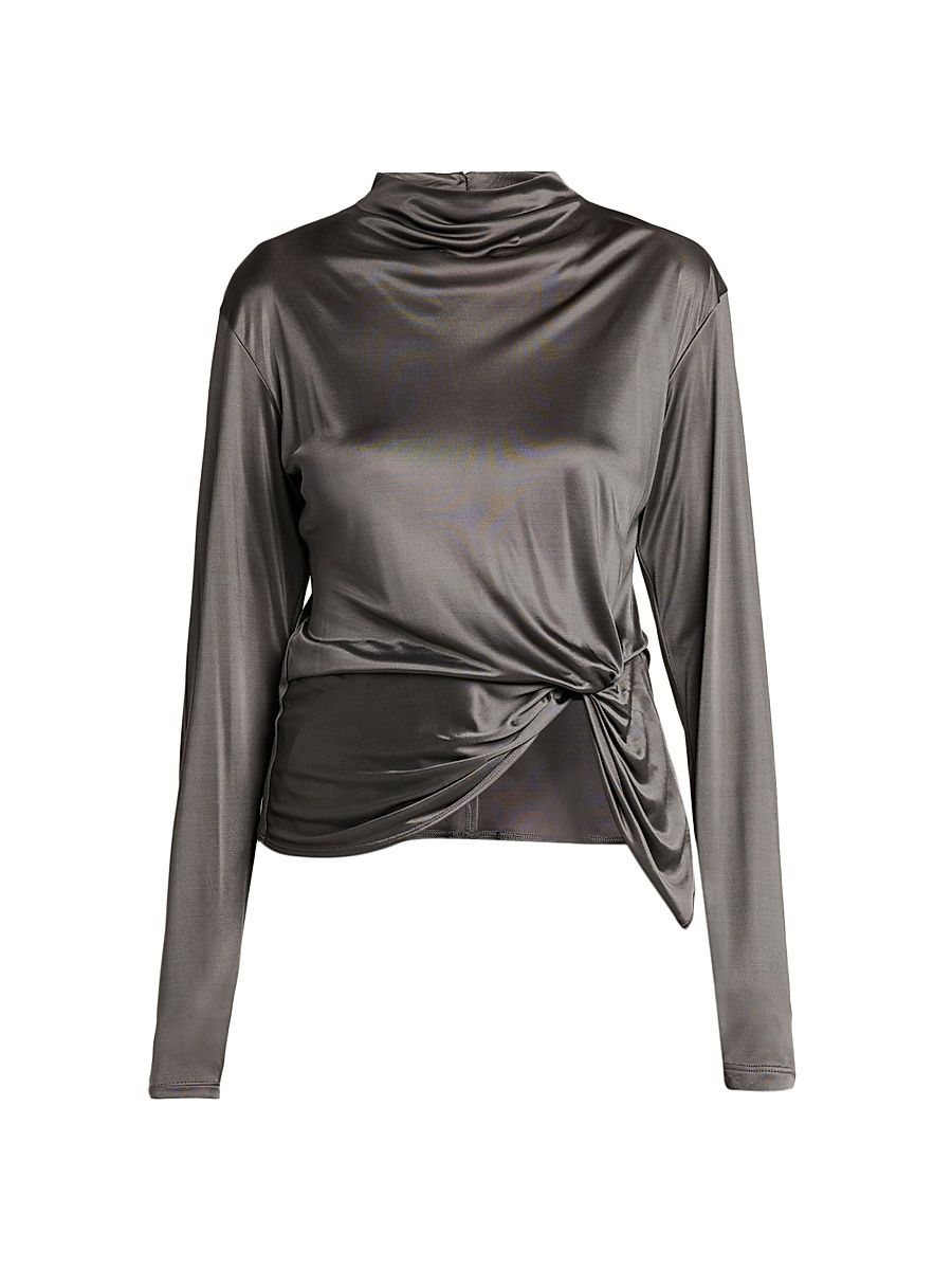 Women's Gathered Mock Turtleneck Top - Lava Smoke - Size 14