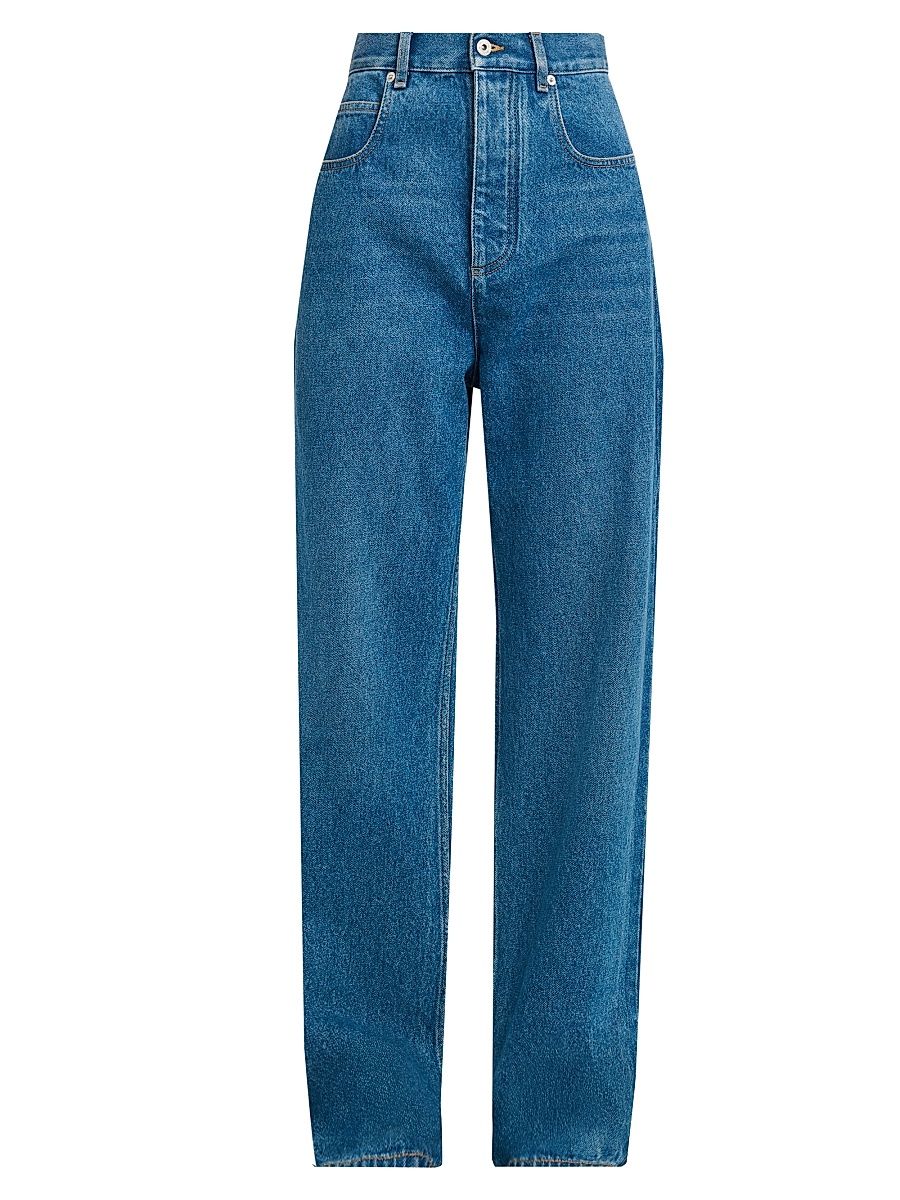 Women's Cotton High-Rise Wide-Leg Jeans - Mid Blue - Size 0