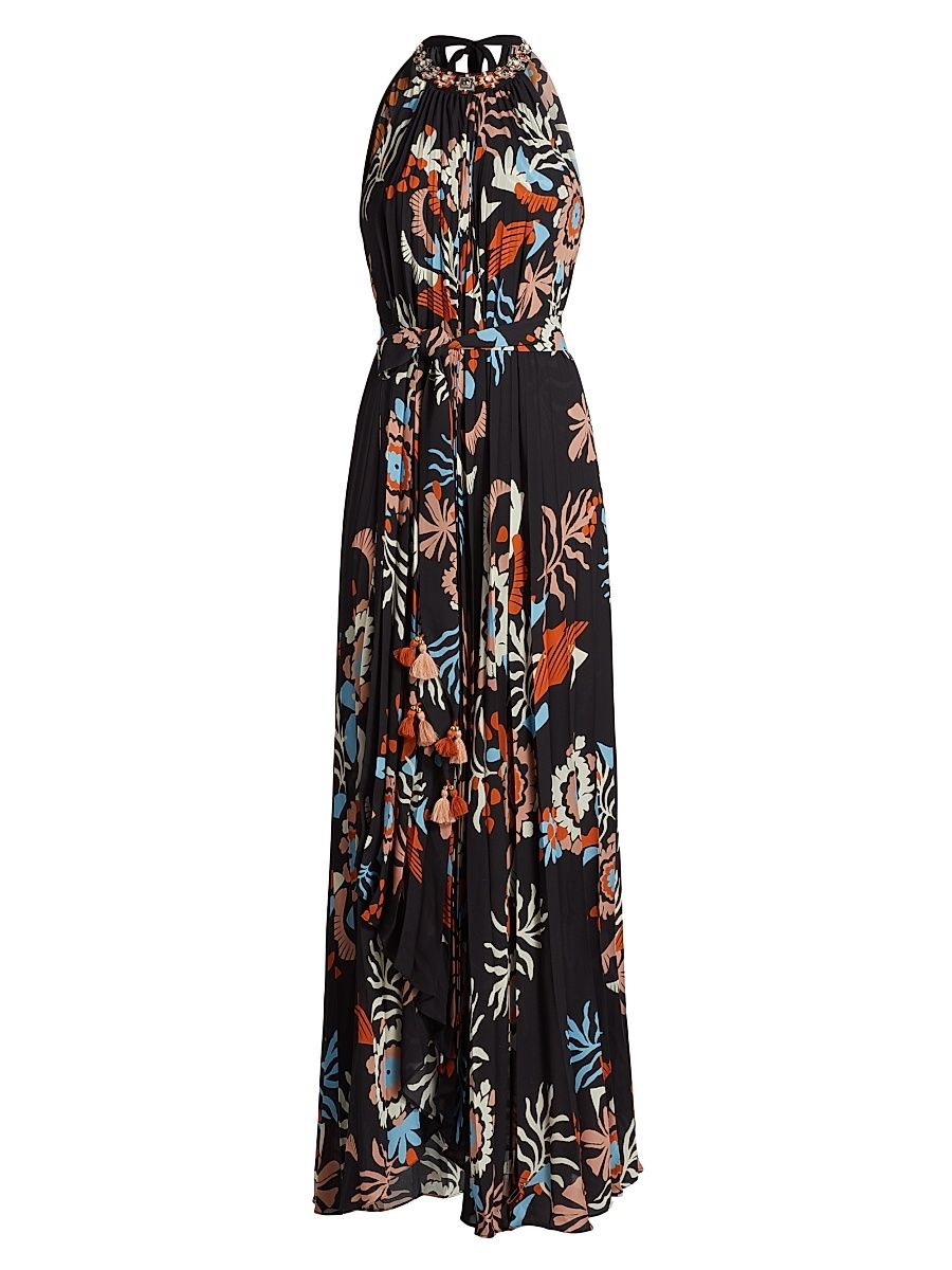 Women's Jennifer Floral Halterneck Maxi Dress - Paradise Mirage Onyx Black - Size Medium