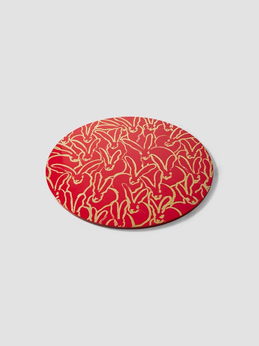 Hunt Slonem Rabbit Run Gold Leaf & Lacquer Placemat - Red Gold