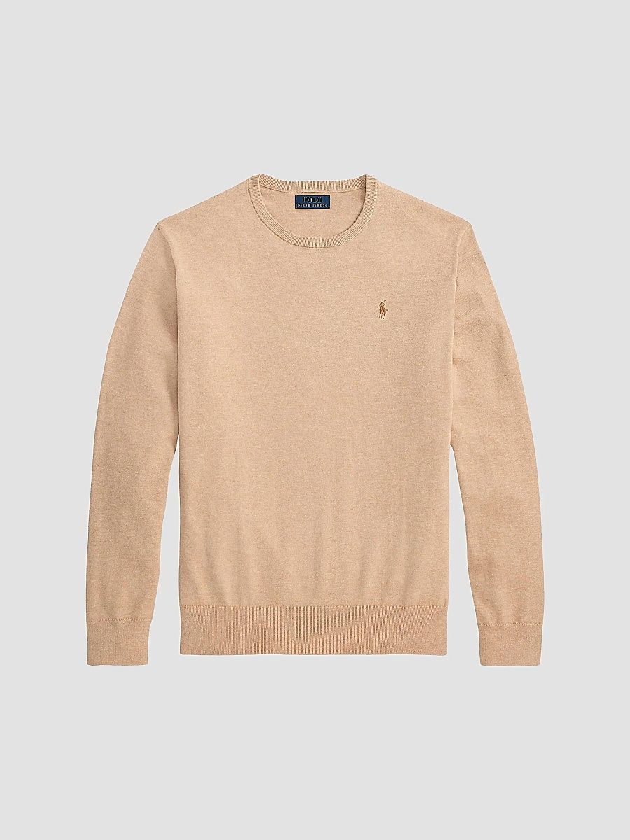 Polo Ralph Lauren Men's Embroidered Logo Cotton Crewneck Sweater - Camel Melange - Size XXL