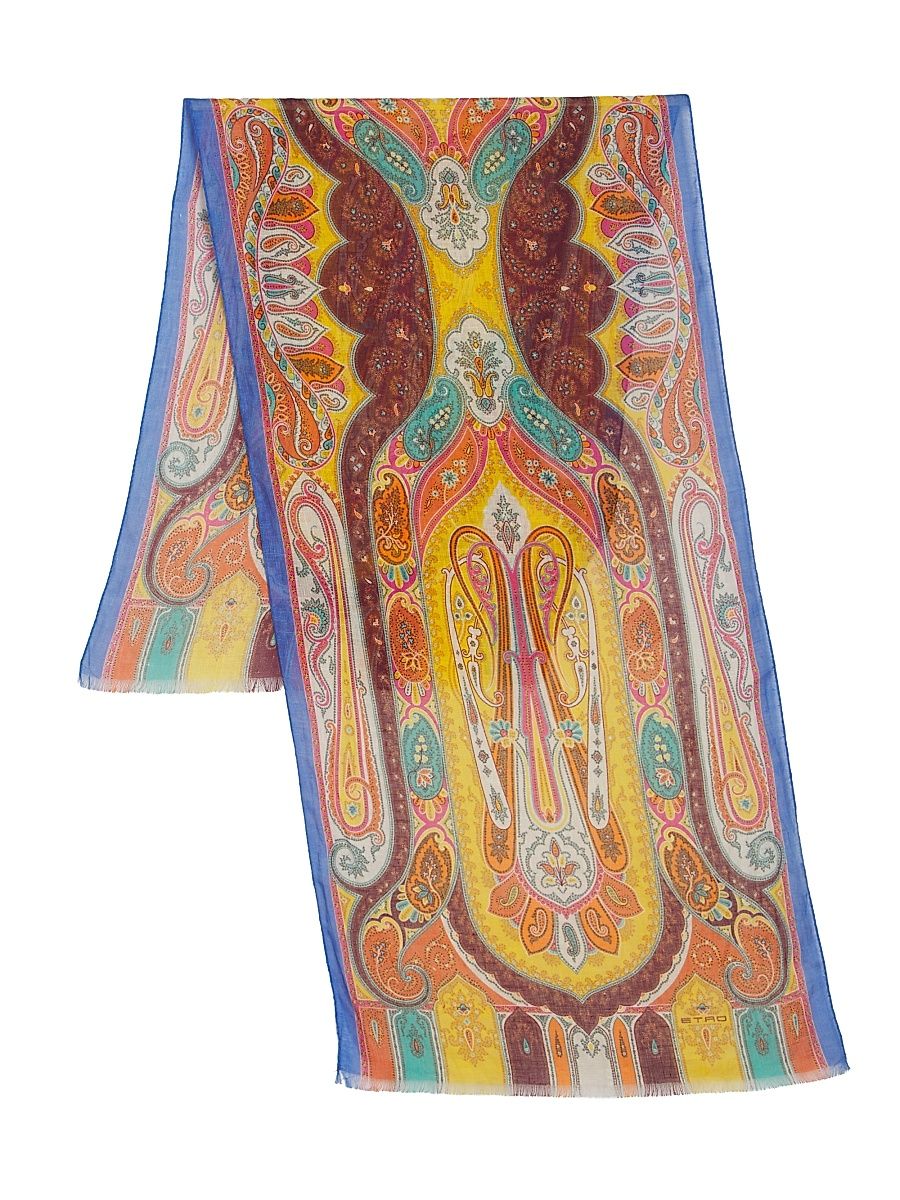 Women's Paisley Print Linen-Silk Scarf - Multi Color