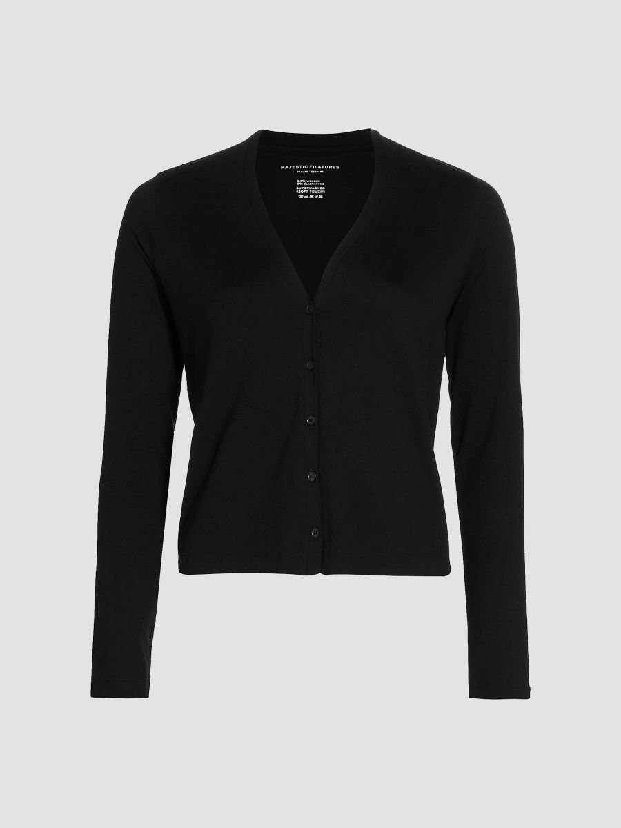 Majestic Filatures Women's Soft Touch V-Neck Cardigan - Noir - Size XS